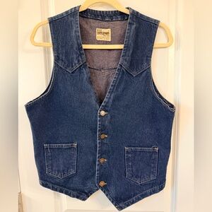 Ely Cattleman Western Vintage Style Dark Blue Denim Vest- size M